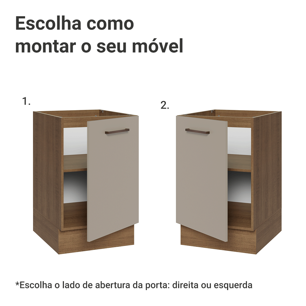 Balcão de Cozinha 50cm 1 Porta (Sem Tampo) Rustic/Crema Agata Madesa