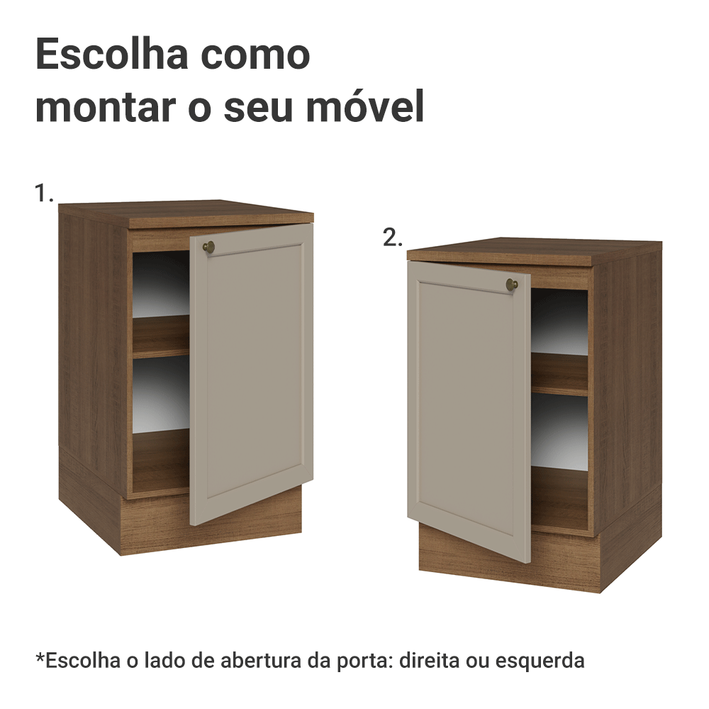 Balcão de Cozinha 50cm 1 Porta (Com Tampo) Rustic/Crema Vik Madesa