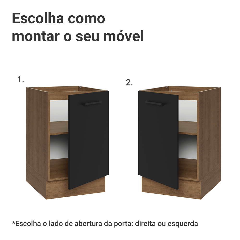 Balcão de Cozinha 50cm 1 Porta (Sem Tampo) Rustic/Preto Agata Madesa