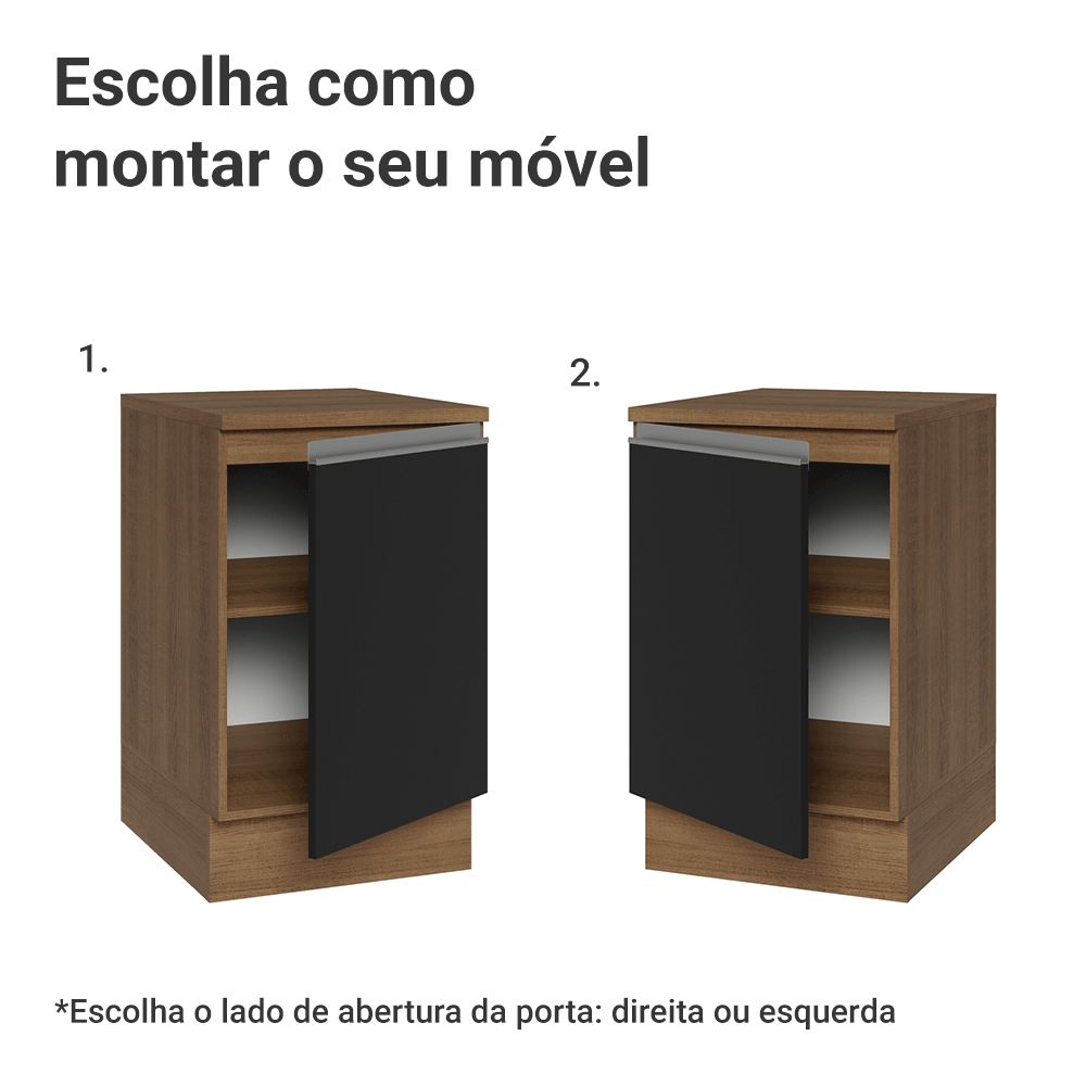 Balcão de Cozinha 50cm 1 Porta Rustic/Preto Glamy Madesa