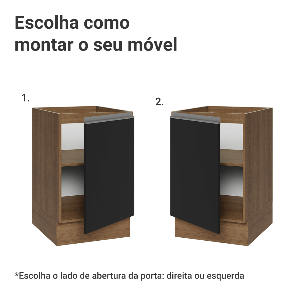 Balcão de Cozinha 50cm 1 Porta (Sem Tampo) Rustic/Preto Glamy Madesa