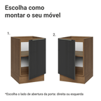 Balcão de Cozinha 50 cm 1 Porta (Sem Tampo) Rustic/Preto Lux Madesa