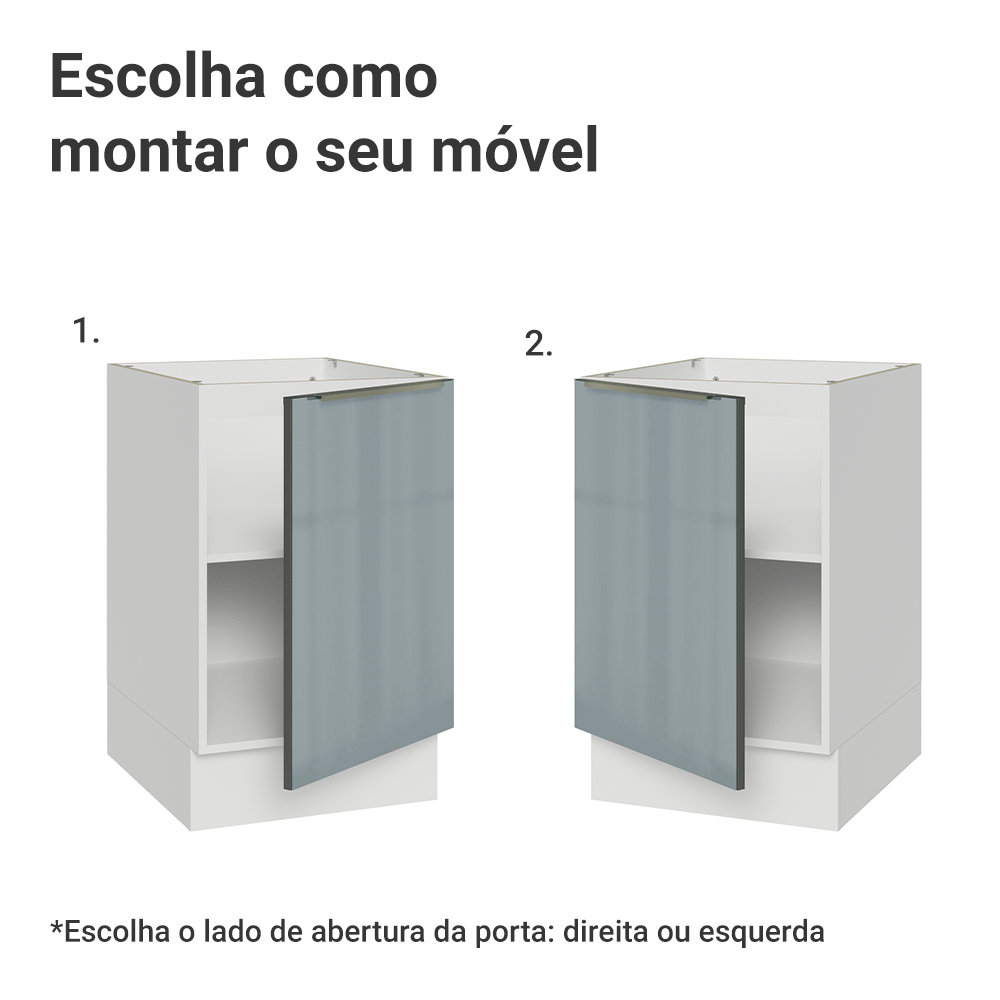 Balcão de Cozinha 50 cm 1 Porta (Sem Tampo) Branco/Cinza Lux Madesa