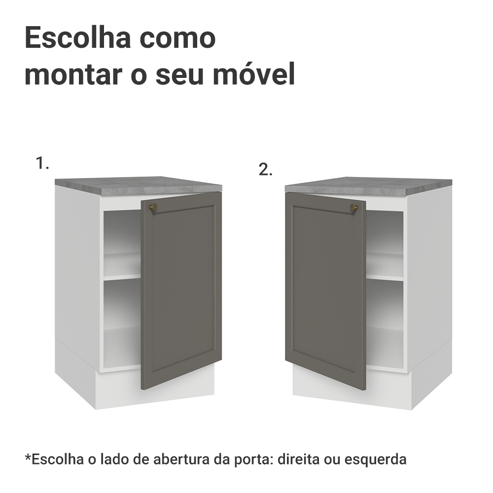Balcão de Cozinha 50cm 1 Porta Branco/Cinza Vik Madesa