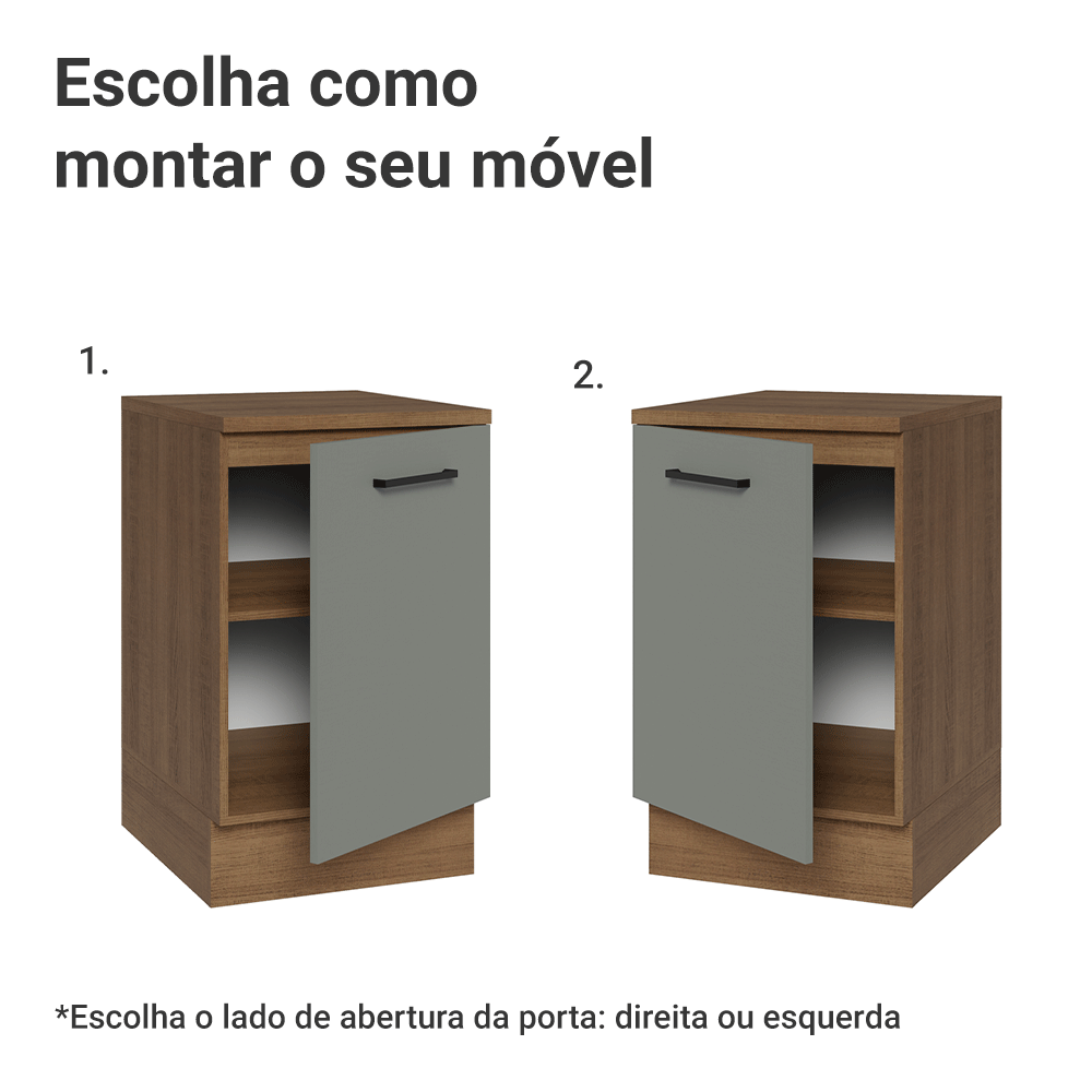 Balcão de Cozinha 50cm 1 Porta Rustic/Cinza Agata Madesa