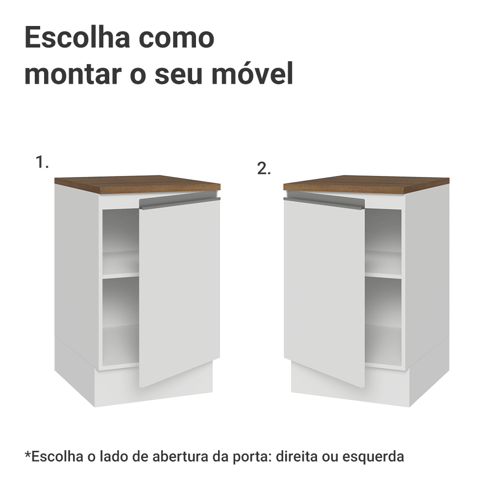 Balcão de Cozinha 50cm 1 Porta Branco Tampo Rustic Glamy Madesa
