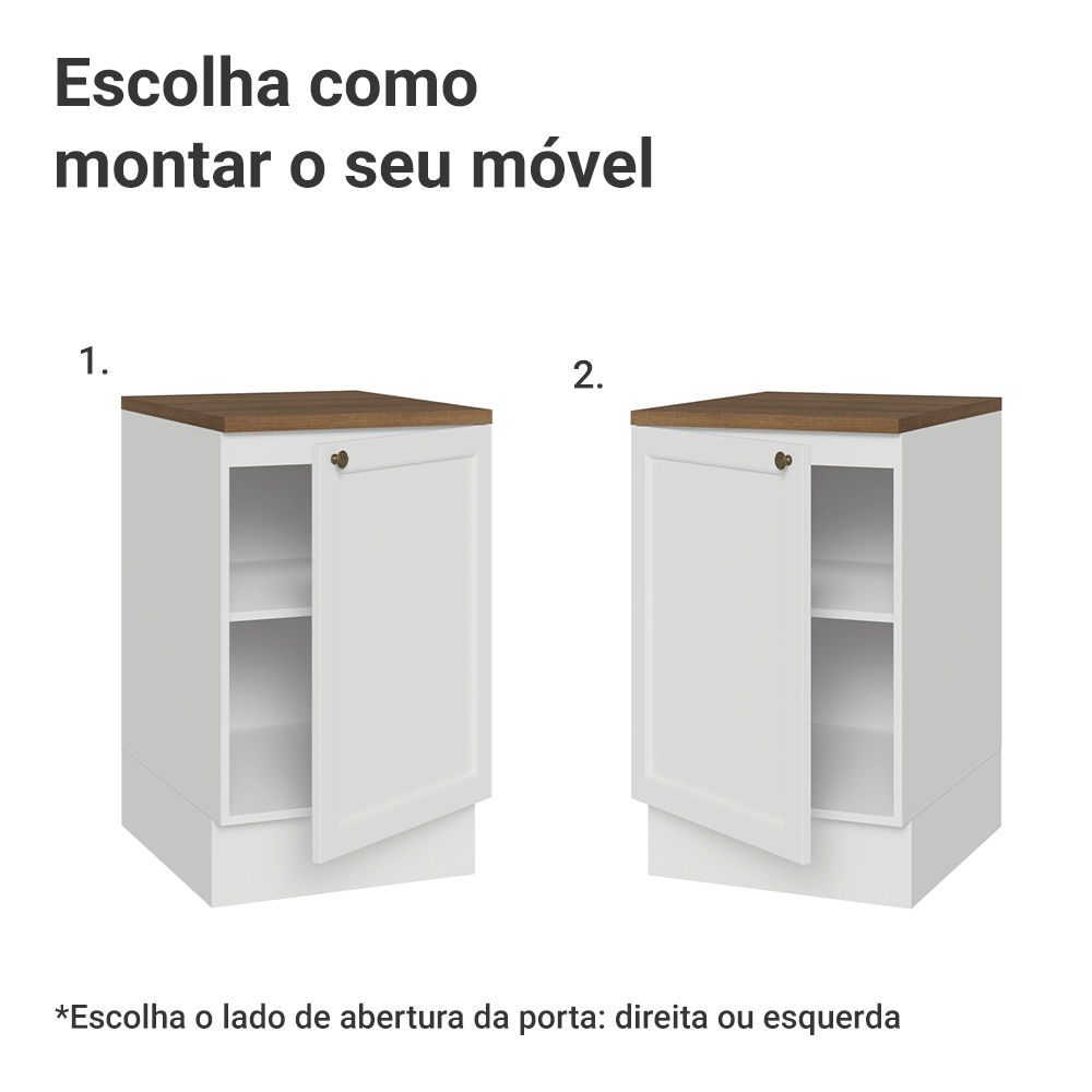 Balcão de Cozinha 50cm 1 Porta Branco Tampo Rustic Vik Madesa