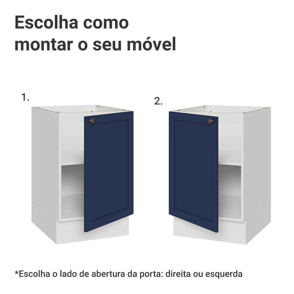 Balcão de Cozinha 50cm 1 Porta (Sem Tampo) Branco/Azul Vik Madesa