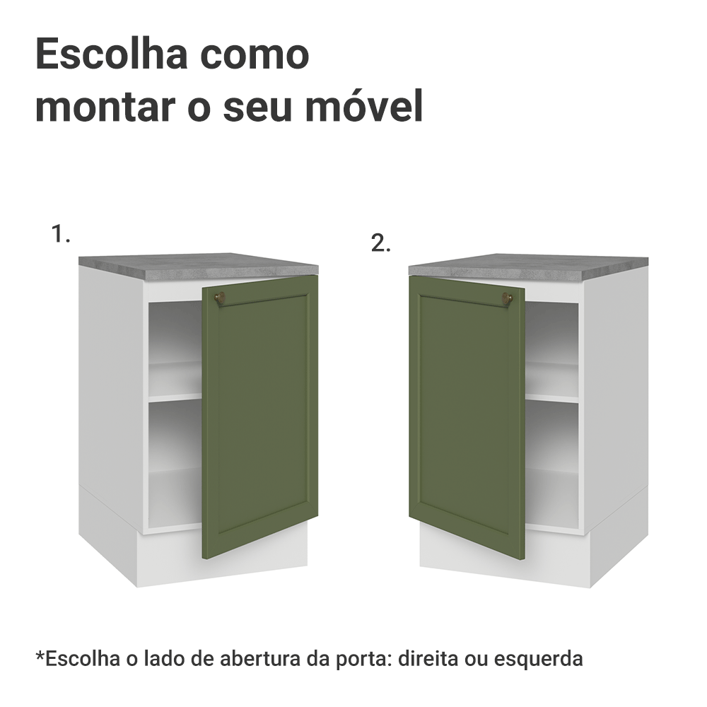 Balcão de Cozinha 50cm 1 Porta Branco/Verde Vik Madesa