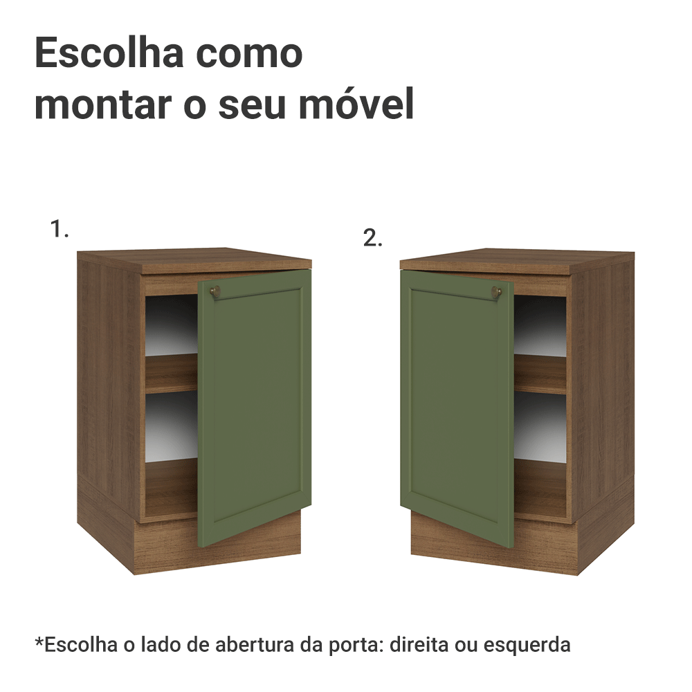Balcão de Cozinha 50cm 1 Porta Rustic/Verde Vik Madesa