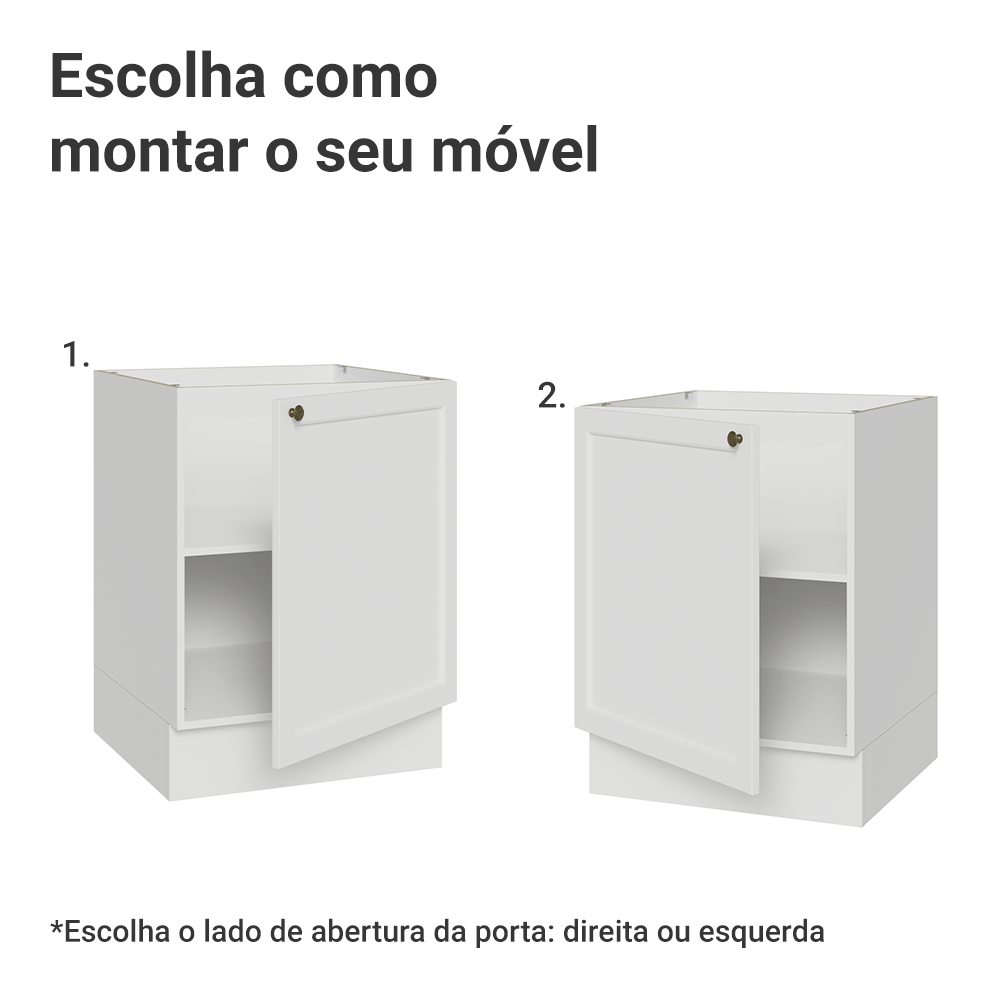 Balcão de Cozinha 60 cm 1 Porta (Sem Tampo) Branco Vik Madesa