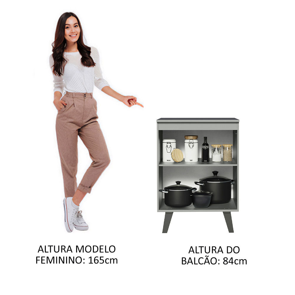 Balcão 60 cm 1 Porta Com Pés Cinza Nice Madesa