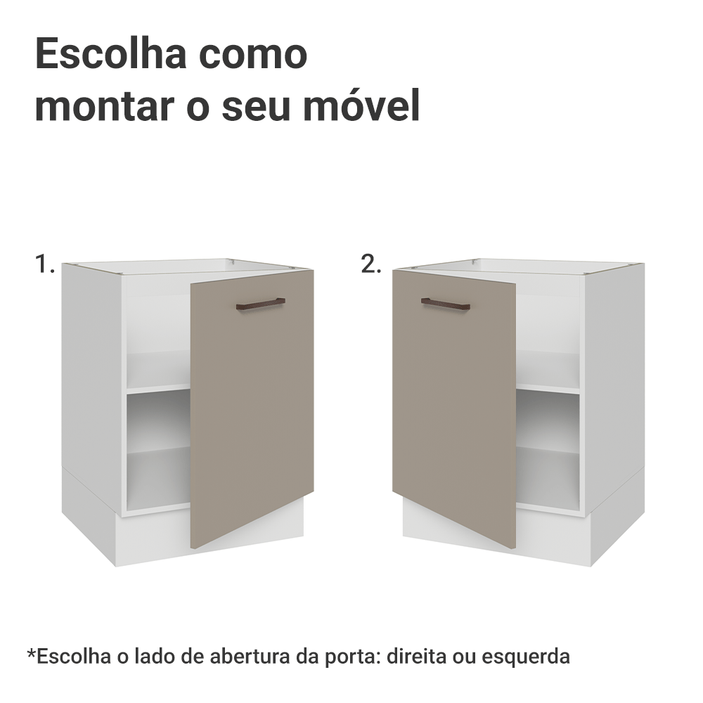 Balcão de Cozinha 60 cm 1 Porta (Sem Tampo) Branco/Crema Agata Madesa