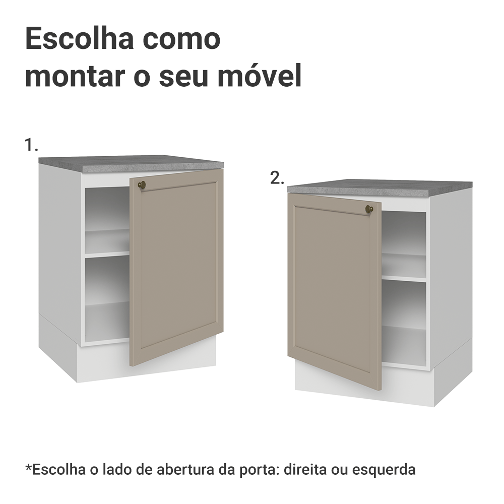Balcão de Cozinha 60 cm 1 Porta Branco/Crema Vik Madesa