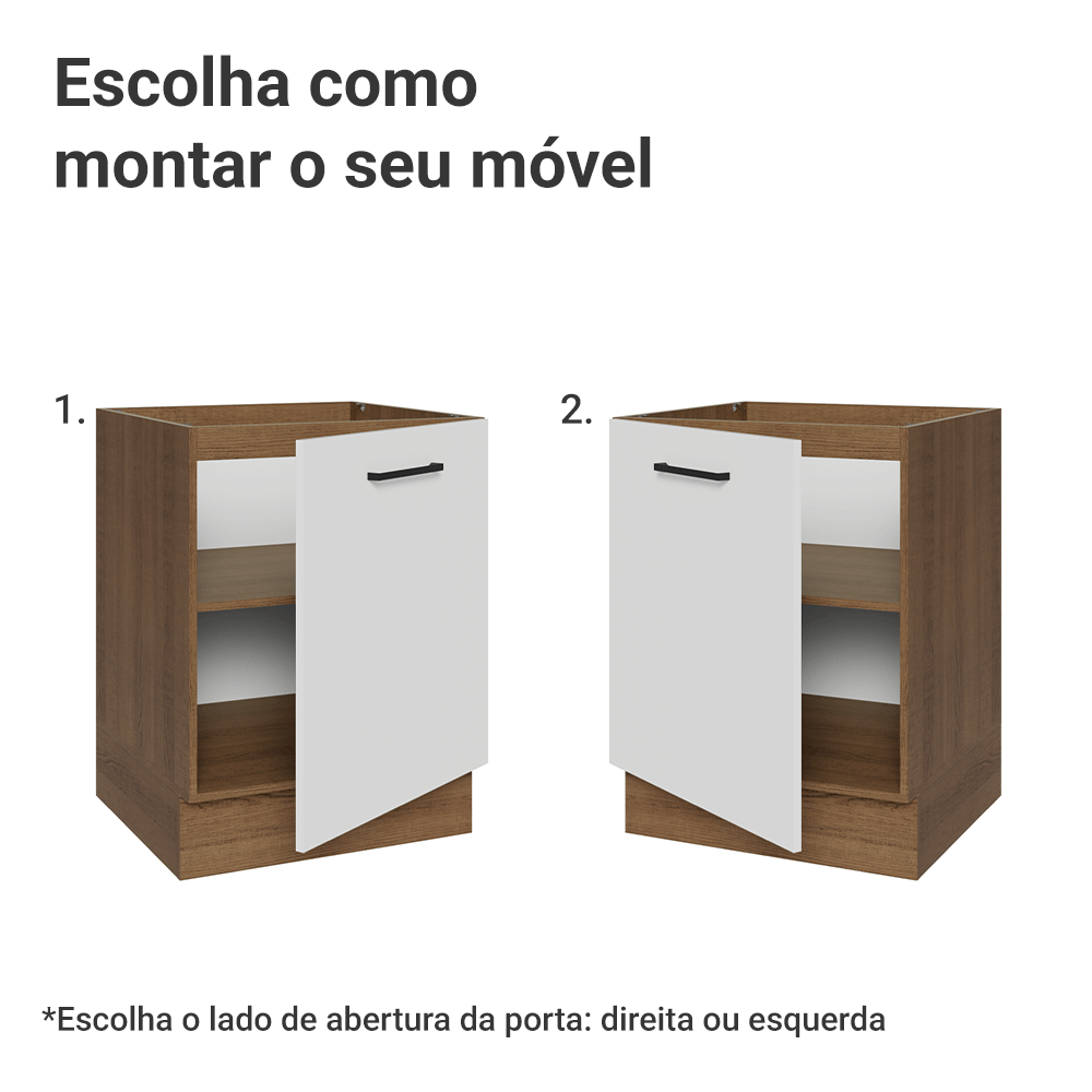 Balcão de Cozinha 60 cm 1 Porta (Sem Tampo) Rustic/Branco Agata Madesa