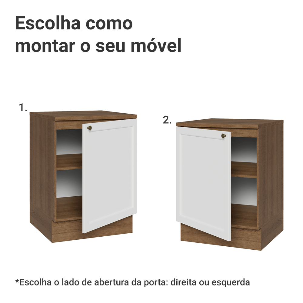 Balcão de Cozinha 60 cm 1 Porta Rustic/Branco Vik Madesa