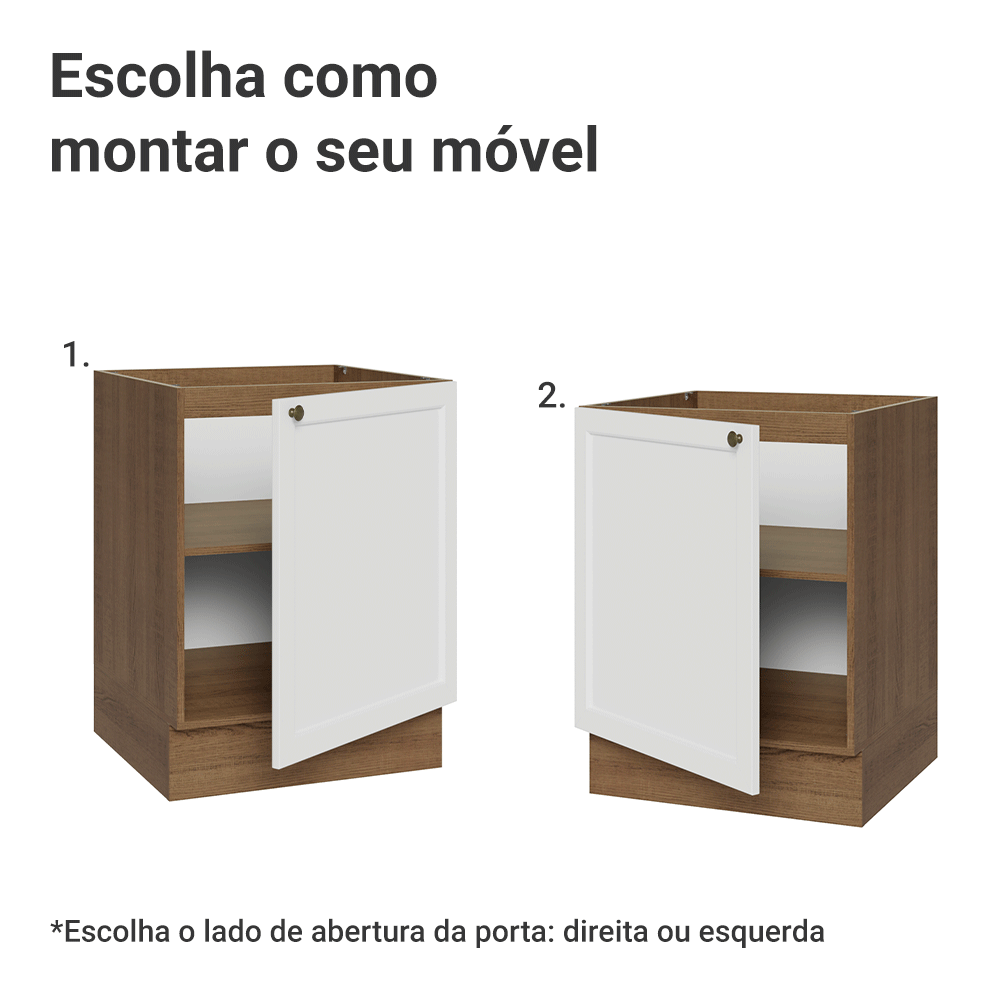 Balcão de Cozinha 60 cm 1 Porta (Sem Tampo) Rustic/Branco Vik Madesa