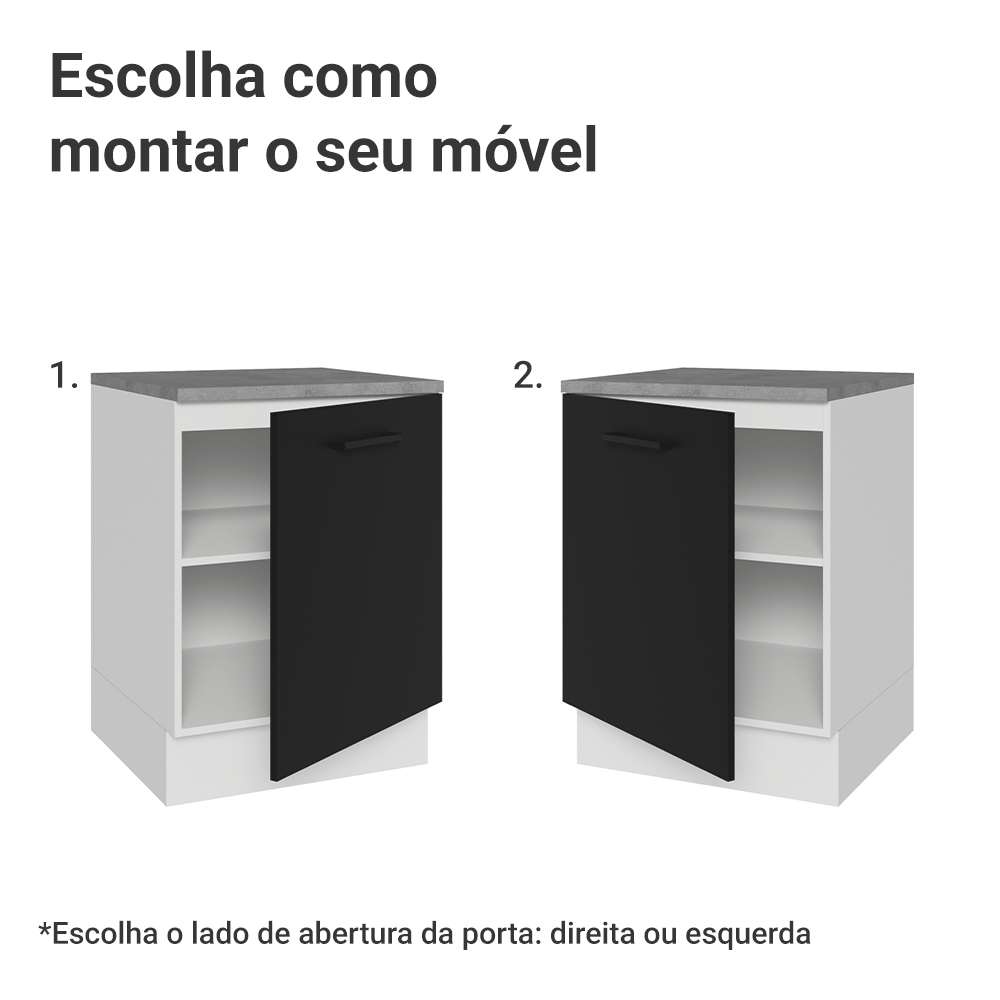 Balcão Madesa Agata 60 cm 1 Porta Branco/Preto