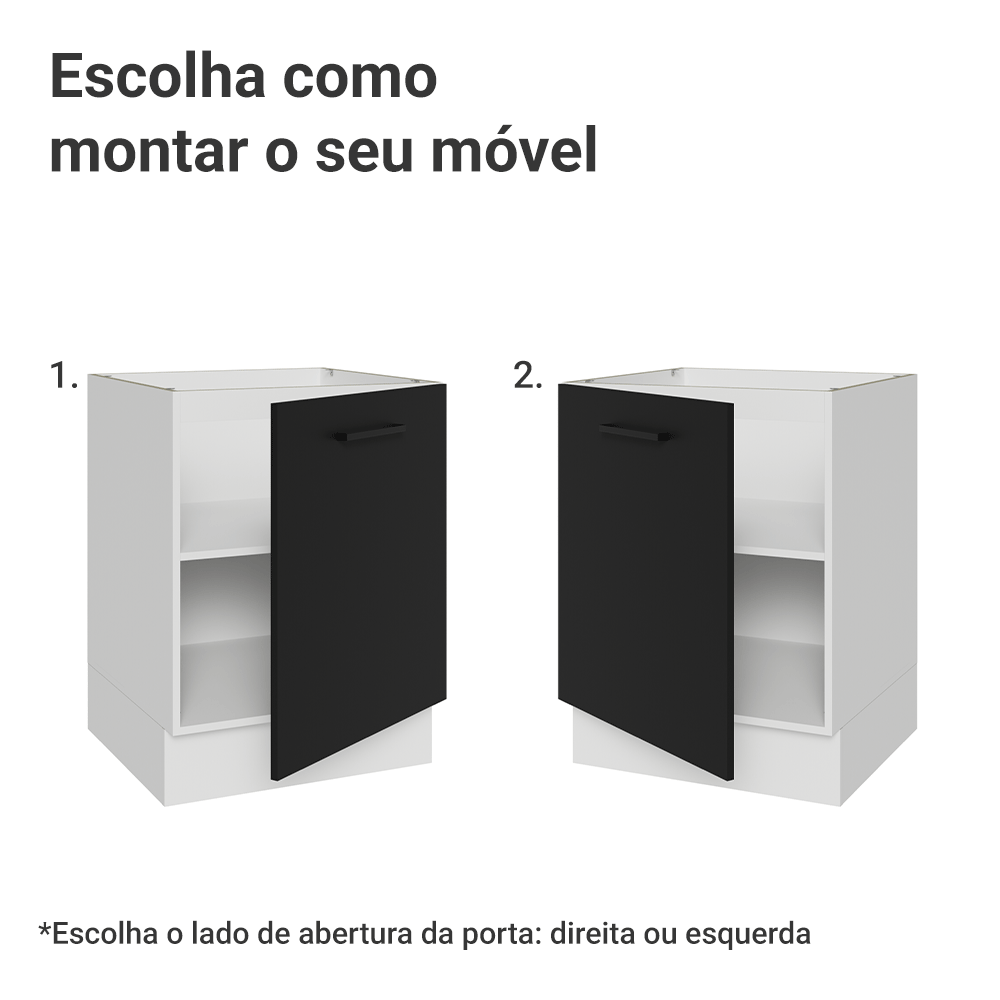 Balcão de Cozinha 60 cm 1 Porta (Sem Tampo) Branco/Preto Agata Madesa