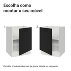 Balcão de Cozinha 60 cm 1 Porta (Sem Tampo) Branco/Preto Agata Madesa
