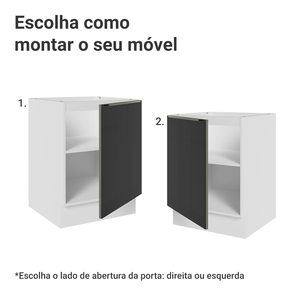Balcão de Cozinha 60 cm 1 Porta (Sem Tampo) Branco/Preto Lux Madesa