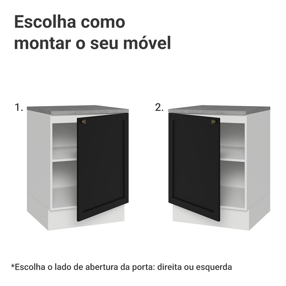 Balcão de Cozinha 60 cm 1 Porta Branco/Preto Vik Madesa