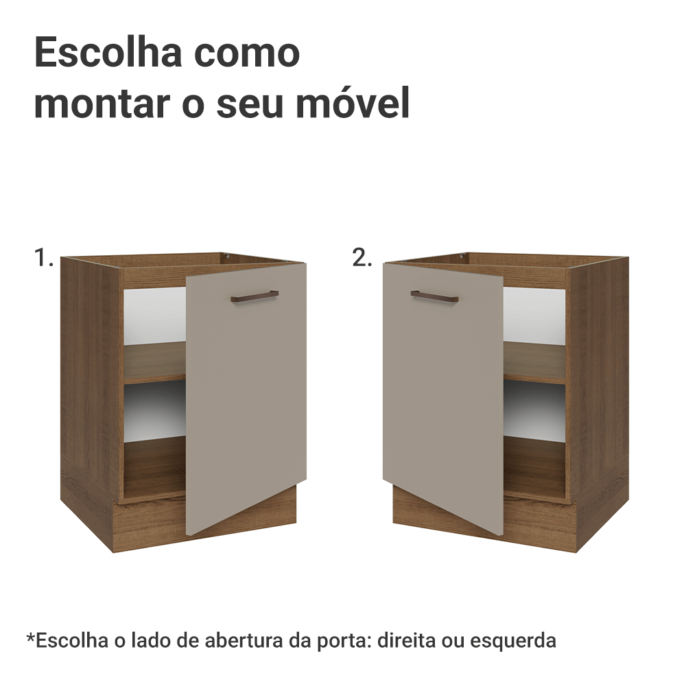 Balcão de Cozinha 60 cm 1 Porta (Sem Tampo) Rustic/Crema Agata Madesa