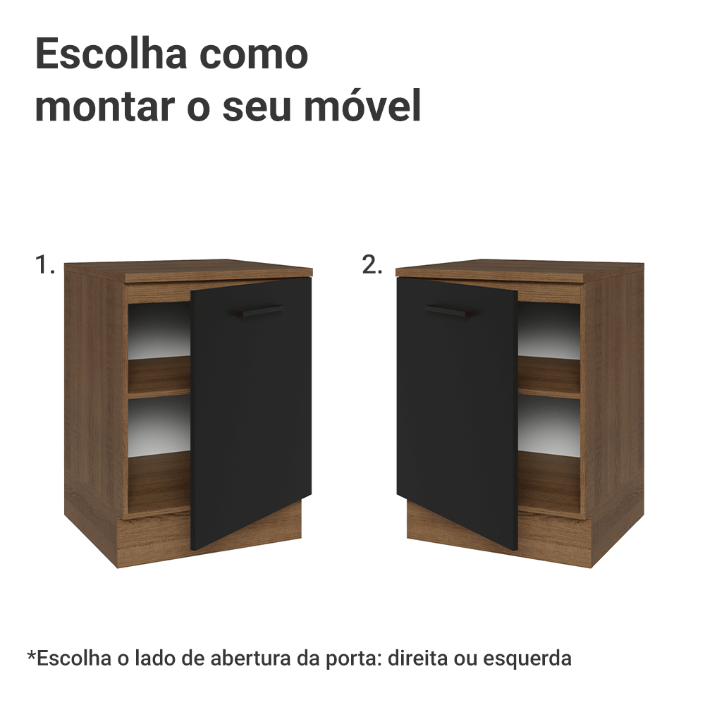 Balcão Madesa Agata 60 cm 1 Porta Rustic/Preto