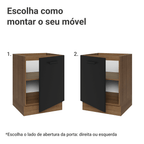 Balcão de Cozinha 60 cm 1 Porta (Sem Tampo) Rustic/Preto Agata Madesa