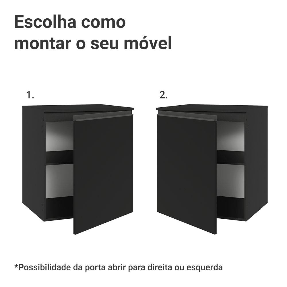 Balcão de Cozinha 60 cm 1 Porta Suspenso Preto Nice Madesa