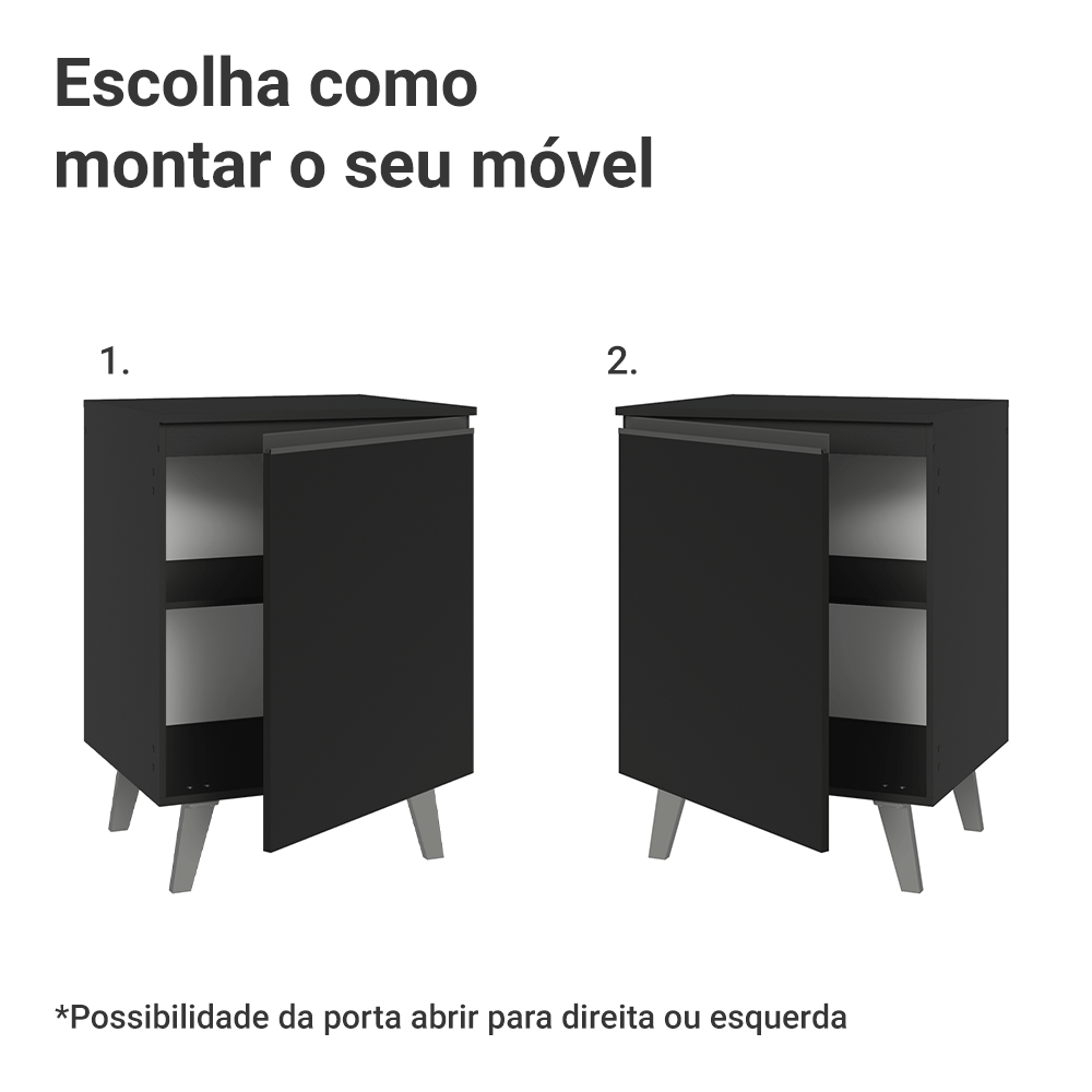 Balcão de Cozinha 60 cm 1 Porta Com Pés Preto Nice Madesa