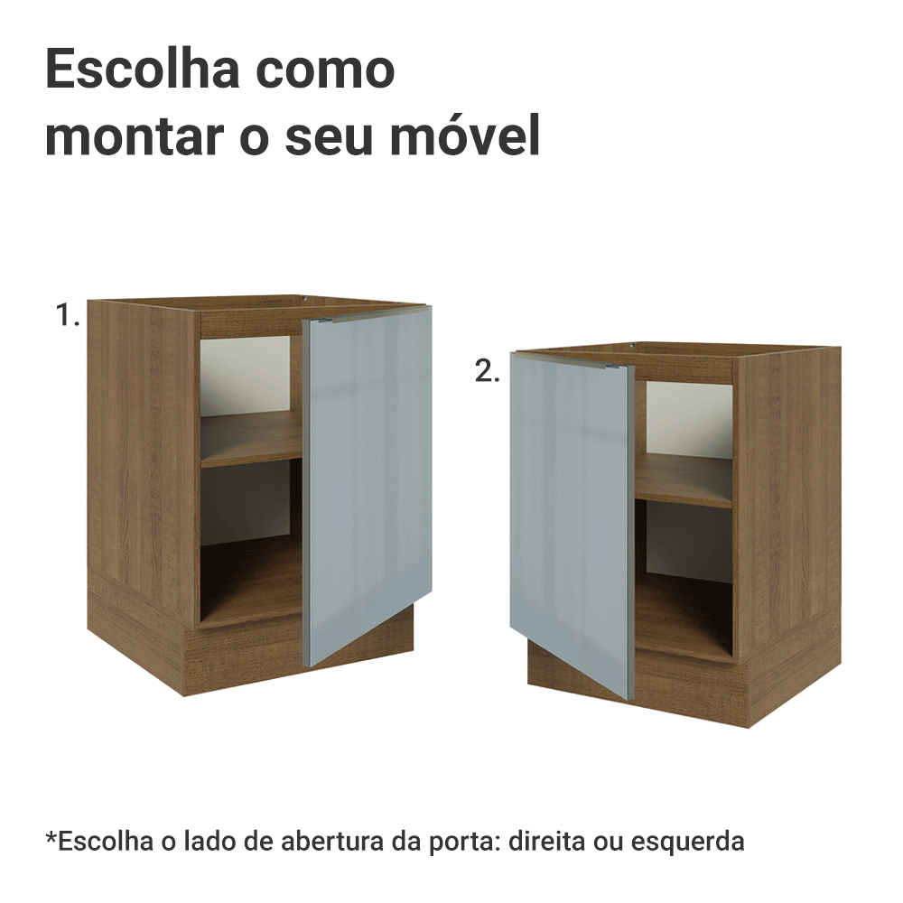 Balcão de Cozinha 60 cm 1 Porta (Sem Tampo) Rustic/Cinza Lux Madesa