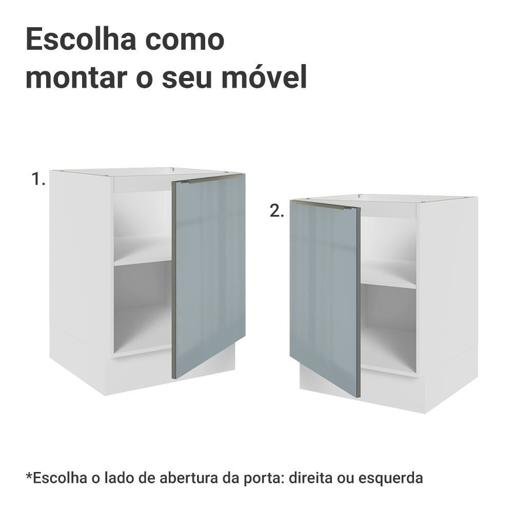 Balcão de Cozinha 60 cm 1 Porta (Sem Tampo) Branco/Cinza Lux Madesa