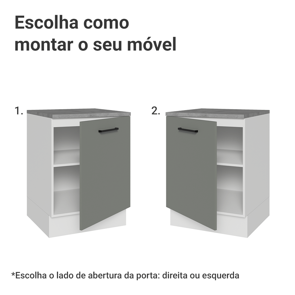 Balcão Madesa Agata 60 cm 1 Porta Branco/Cinza