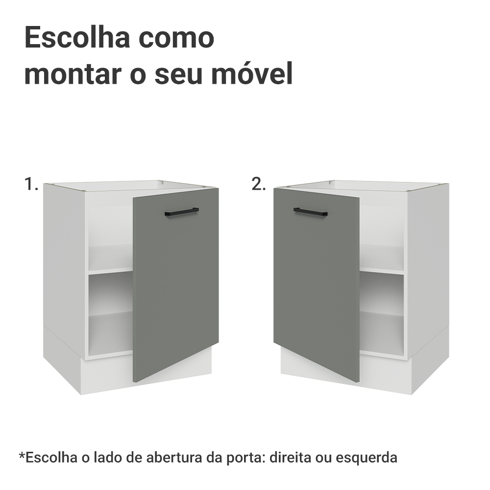 Balcão de Cozinha 60 cm 1 Porta (Sem Tampo) Branco/Cinza Agata Madesa