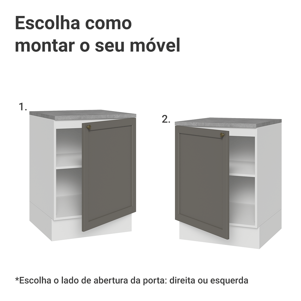 Balcão de Cozinha 60 cm 1 Porta Branco/Cinza Vik Madesa
