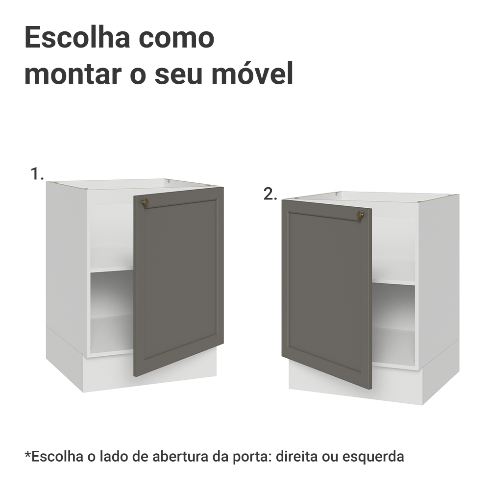 Balcão de Cozinha 60 cm 1 Porta (Sem Tampo) Branco/Cinza Vik Madesa