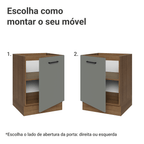 Balcão de Cozinha 60 cm 1 Porta (Sem Tampo) Rustic/Cinza Agata Madesa