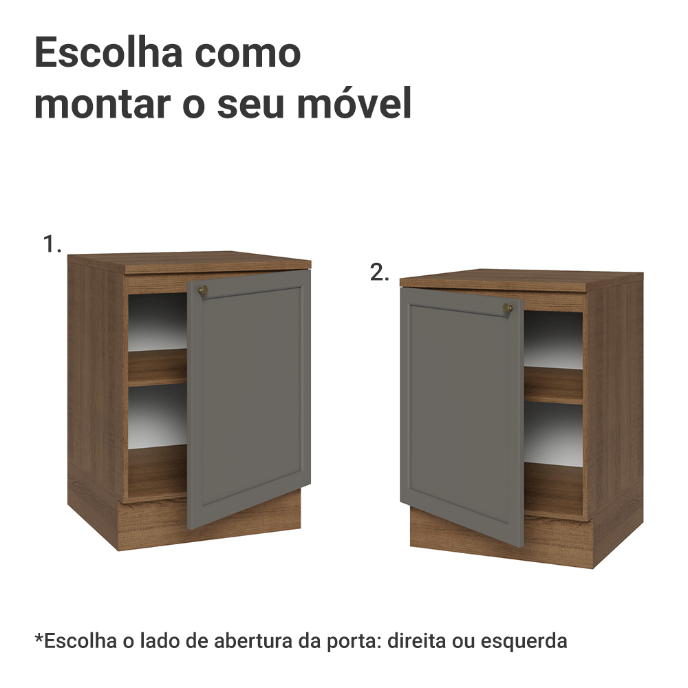 Balcão de Cozinha 60 cm 1 Porta Rustic/Cinza Vik Madesa