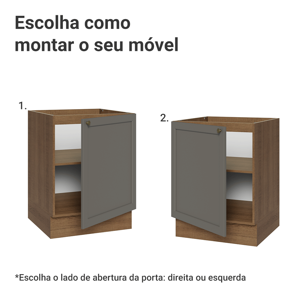 Balcão de Cozinha 60 cm 1 Porta (Sem Tampo) Rustic/Cinza Vik Madesa