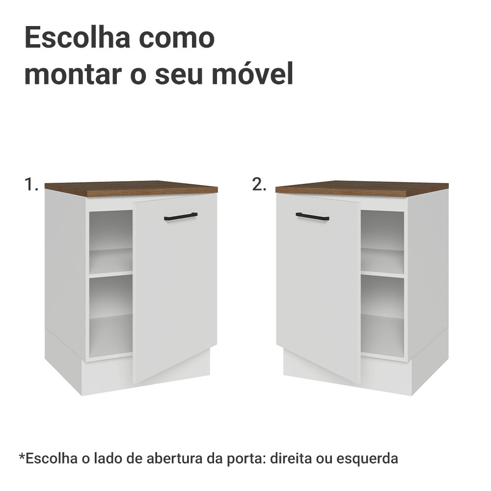 Balcão de Cozinha 60 cm 1 Porta Branco Tampo Rustic Agata Madesa