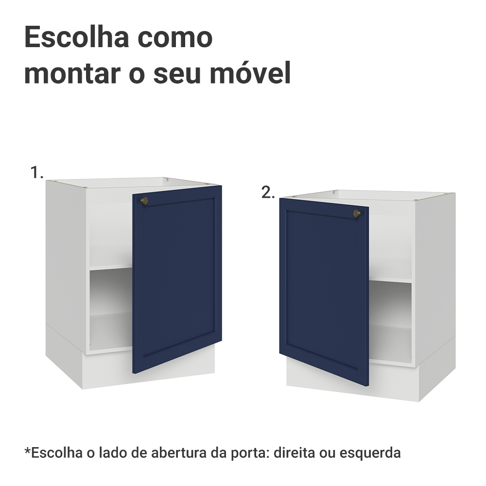Balcão de Cozinha 60 cm 1 Porta (Sem Tampo) Branco/Azul Vik Madesa