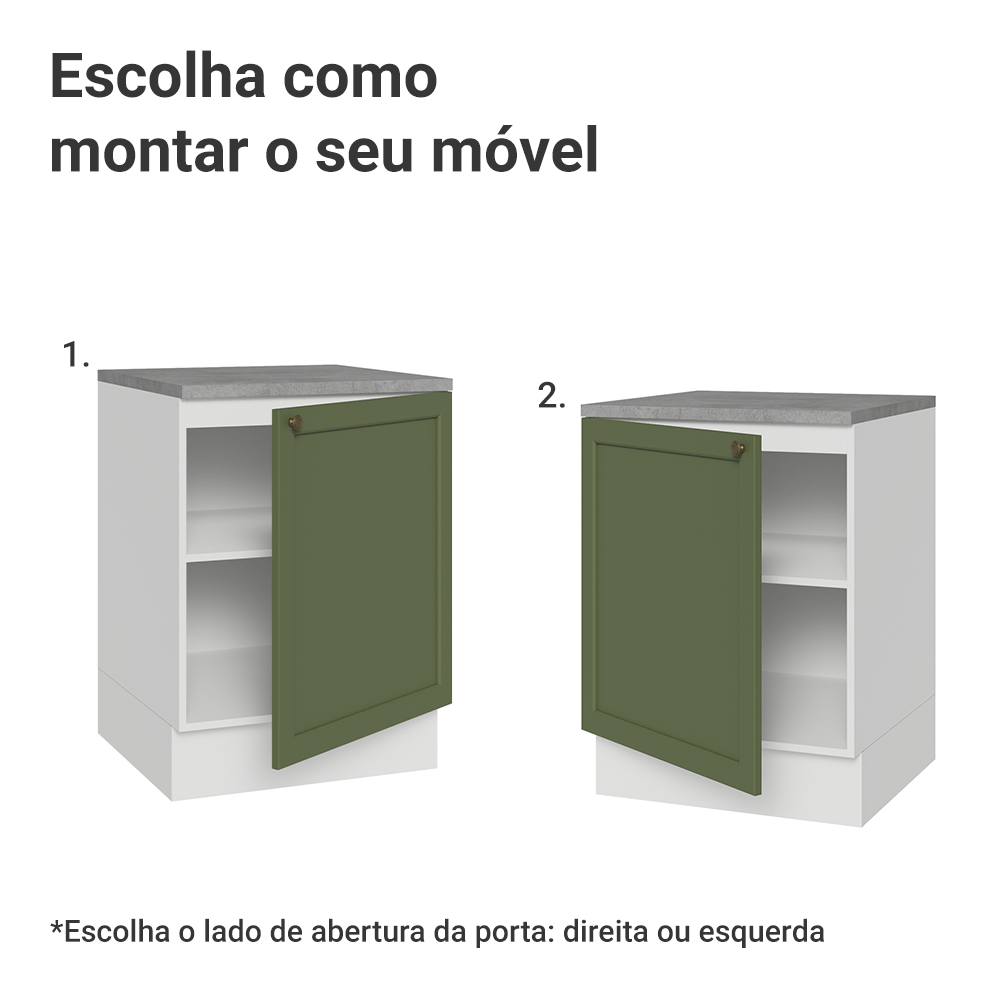 Balcão de Cozinha 60 cm 1 Porta Branco/Verde Vik Madesa