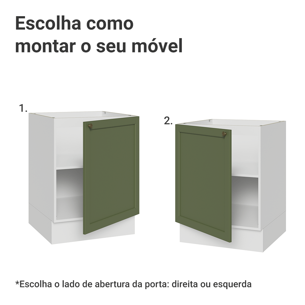 Balcão de Cozinha 60 cm 1 Porta (Sem Tampo) Branco/Verde Vik Madesa