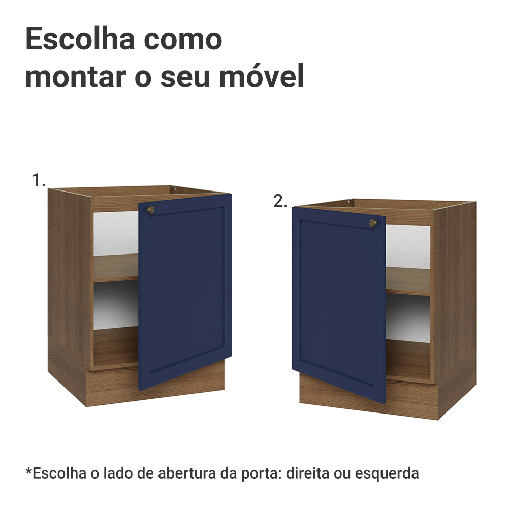 Balcão de Cozinha 60 cm 1 Porta (Sem Tampo) Rustic/Azul Vik Madesa