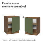 Balcão de Cozinha 60 cm 1 Porta (Sem Tampo) Rustic/Verde Vik Madesa