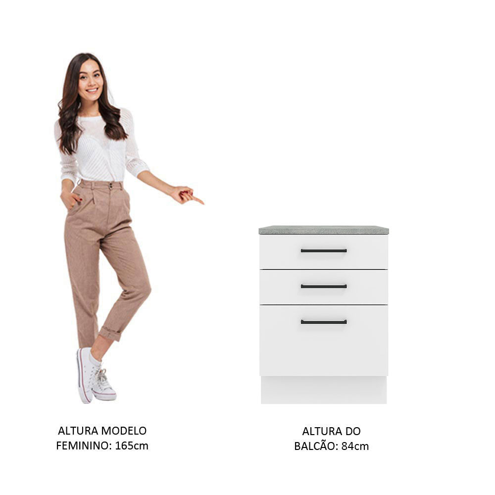 Balcão Madesa Agata 60 cm 3 Gavetas Branco