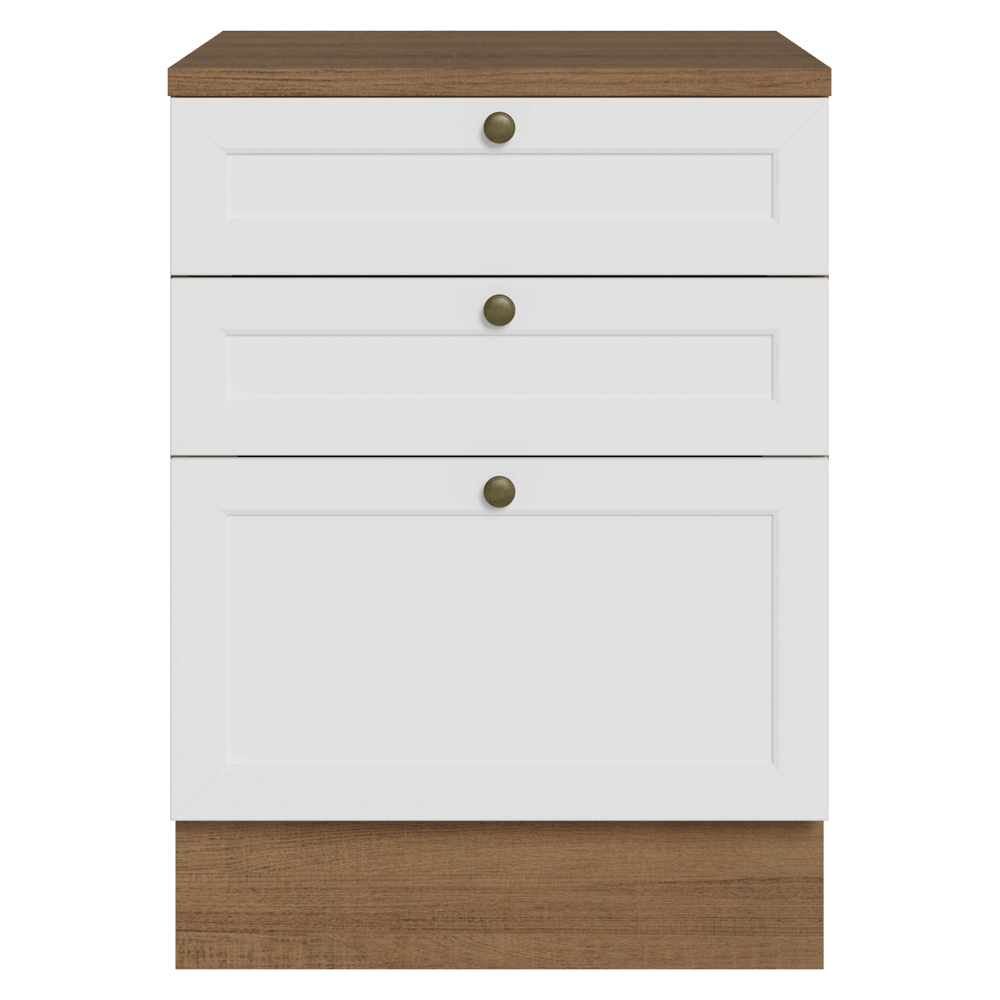 Balcão de Cozinha 60 cm 3 Gavetas Rustic/Branco Vik Madesa