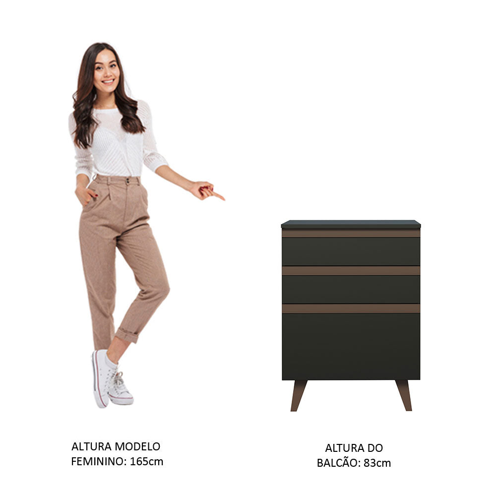 Balcão Madesa Reims 60 cm 3 Gavetas Preto