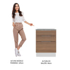 Balcão Madesa Stella 60 cm 3 Gavetas Branco/Rustic